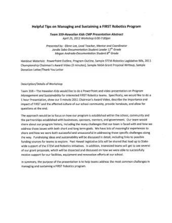 Waialua Robotics Team 359  Waialua High &amp; Intermediate School (Waialua, HI)  Presented by: