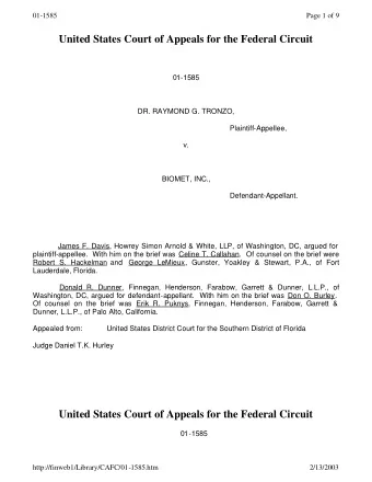 United States Court of Appeals for the Federal Circuit 01-1585 DR. RAYMOND G. TRONZO,