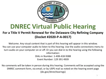 DNREC Virtual Public Hearing  For a Title V Permit Renewal for the Delaware City Refining Company