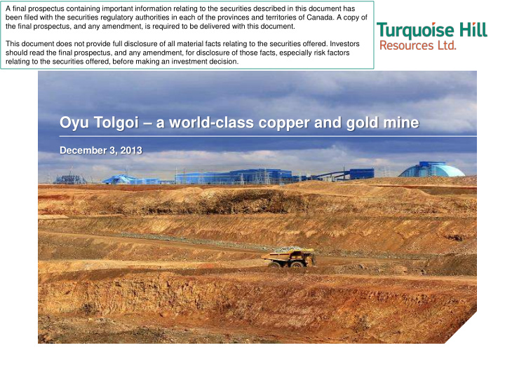 oyu tolgoi a world class copper and gold mine