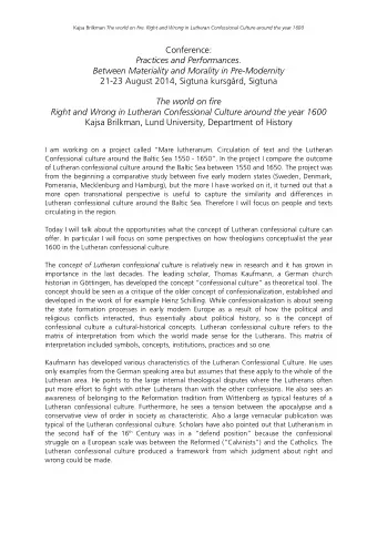 Conference:  Practices and Performances.  Between Materiality and Morality in Pre-Modernity  21-23