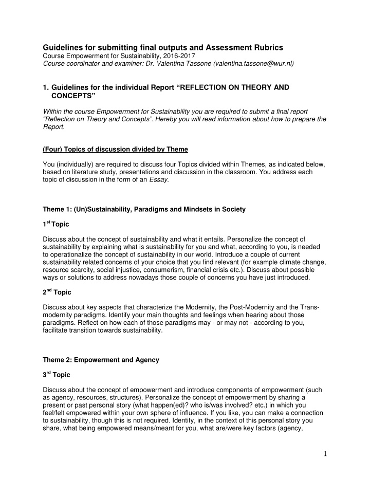 guidelines for submitting final outputs and assessment