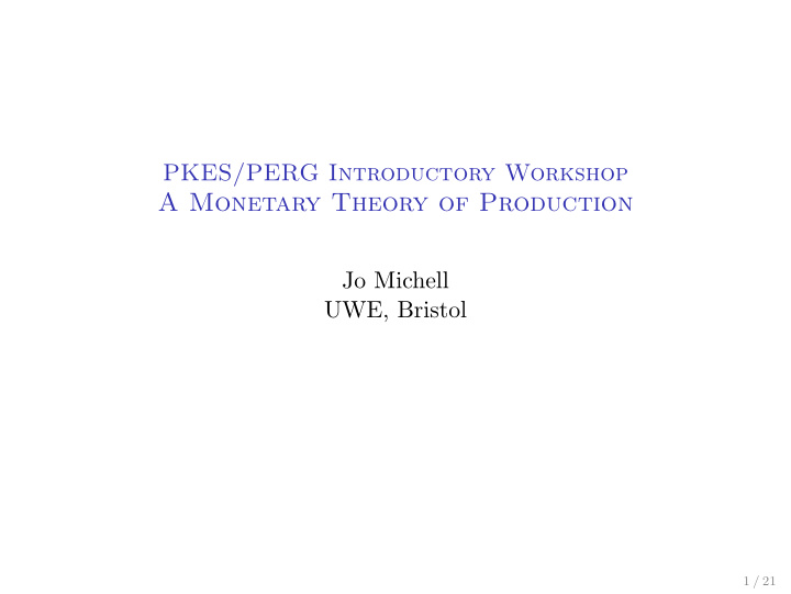 a monetary theory of production