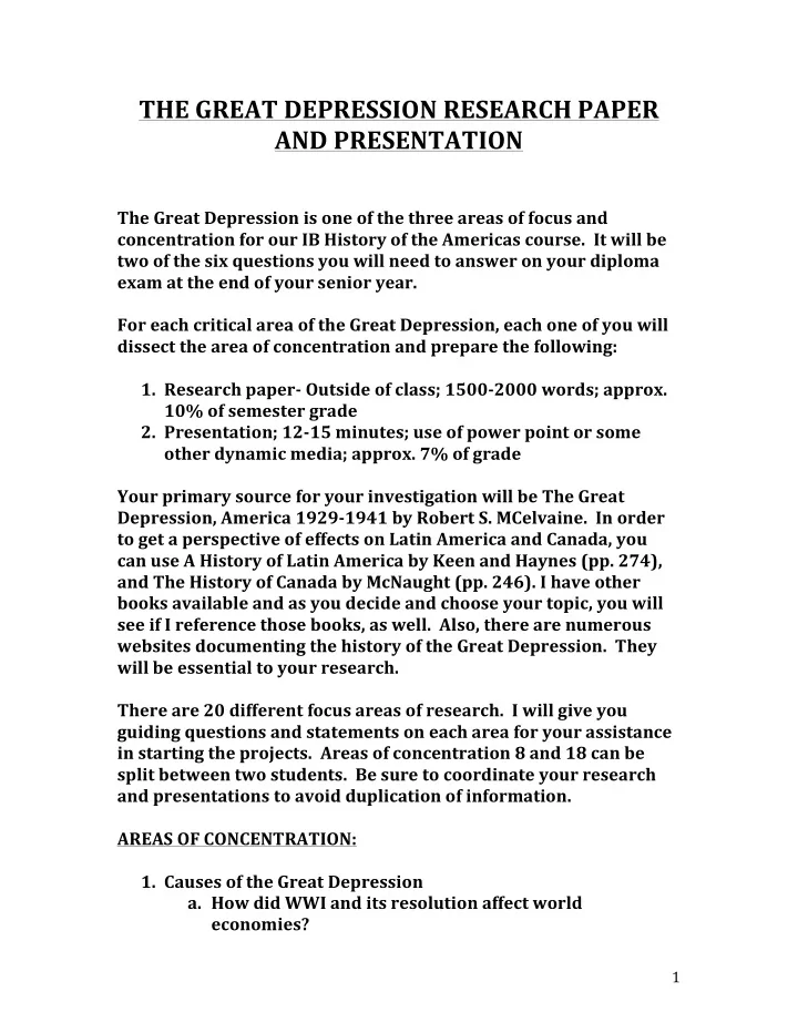 the great depression research paper and presentation
