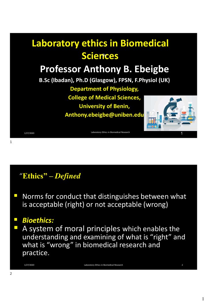 laboratory ethics in biomedical sciences