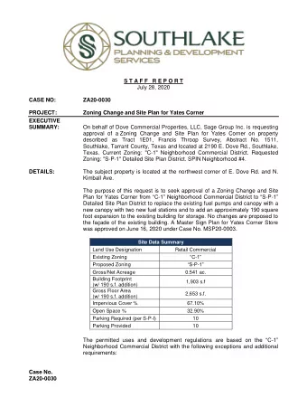 S T A F F   R E P O R T  July 28, 2020 CASE NO:  ZA20-0030 PROJECT:  Zoning Change and Site Plan