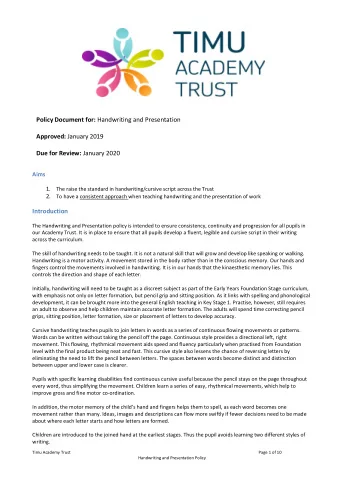 Policy Document for: Handwriting and Presentation Approved: January 2019 Due for Review: January