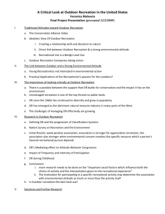 A Critical Look at Outdoor Recreation in the United States  Veronica Malencia Final Project