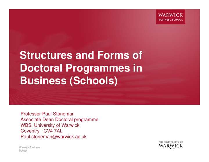 structures and forms of doctoral programmes in business
