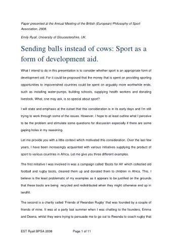 Sending balls instead of cows: Sport as a  form of development aid.  What I intend to do in this