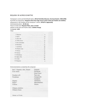 REQUIEM  BY ALFRED SCHNITTKE Composer's name and birth/death dates: Alfred Schnittke (Russian,