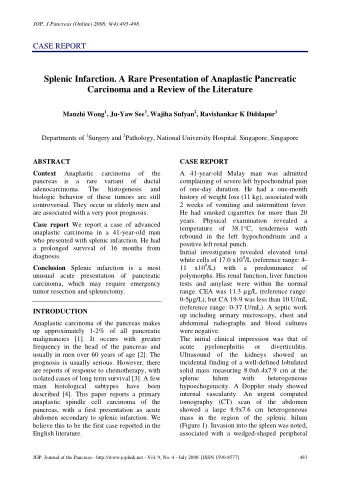 Splenic Infarction. A Rare Presentation of Anaplastic Pancreatic  Carcinoma and a Review of the