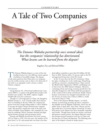 A Tale of Two Companies  The Danone-Wahaha partnership once seemed ideal,  but the companies