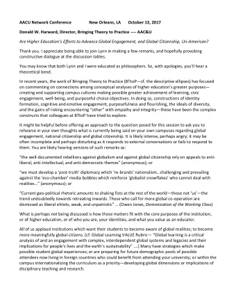 AACU Network Conference                 New Orleans, LA       October 13, 2017  Donald W. Harward,