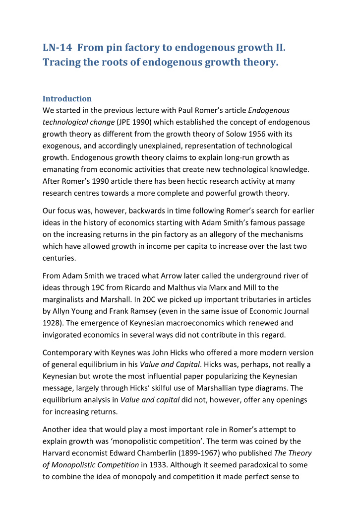 ln 14 from pin factory to endogenous growth ii tracing