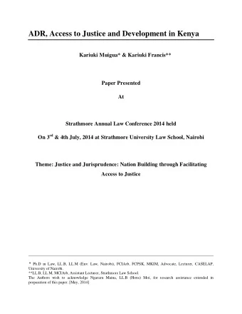Kariuki Muigua* &amp; Kariuki Francis**  Paper Presented  At  Strathmore Annual Law Conference 2014