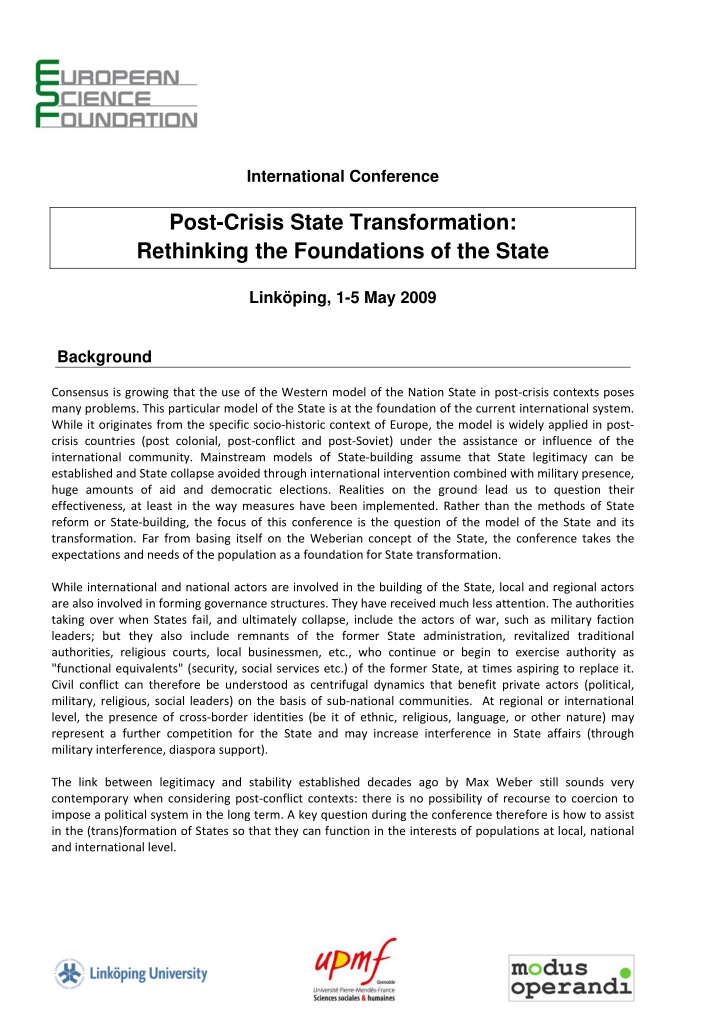 post crisis state transformation rethinking the