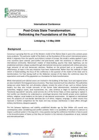 Post-Crisis State Transformation:  Rethinking the Foundations of the State  Linkping, 1-5 May