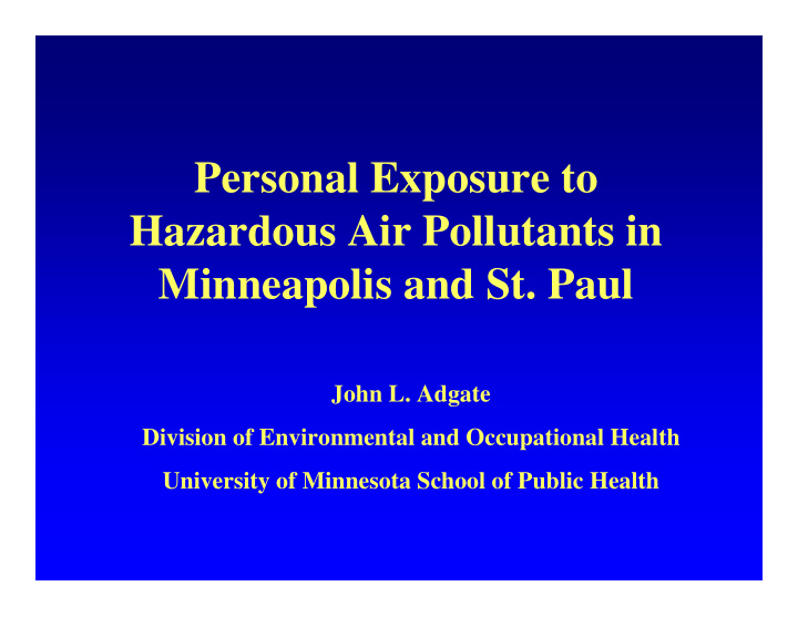 personal exposure to hazardous air pollutants in