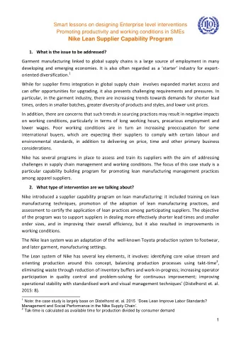 Nike Lean Supplier Capability Program 1. What is the issue to be addressed?  Garment manufacturing