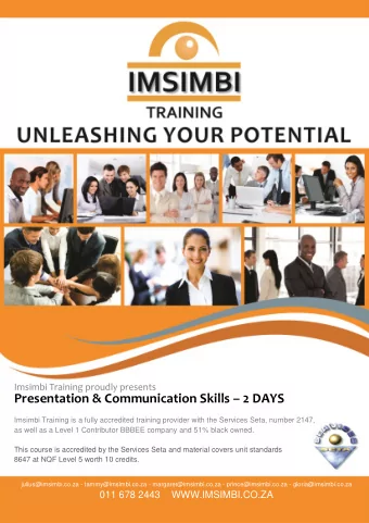 Presentation &amp; Communication Skills  2 DAYS  Imsimbi Training is a fully accredited training
