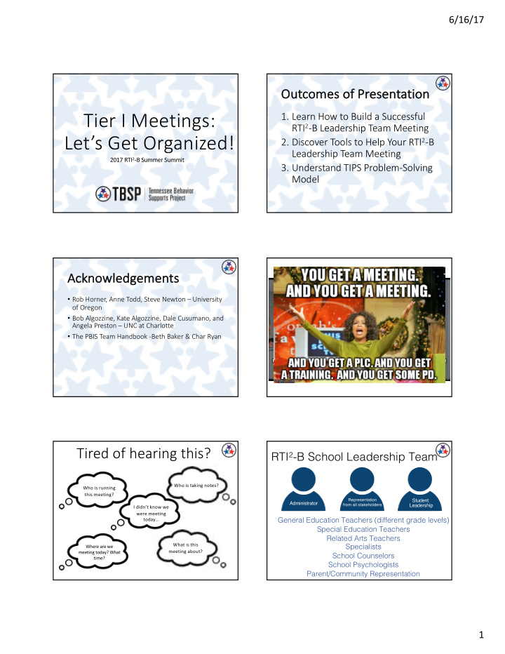 tier i meetings