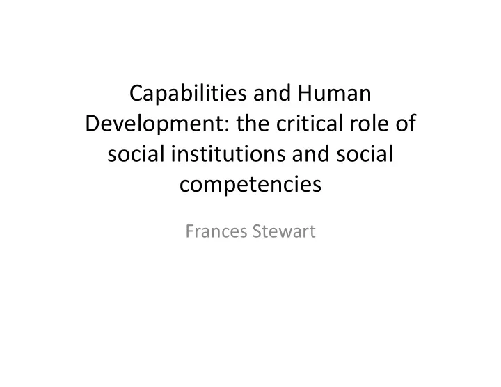 capabilities and human development the critical role of