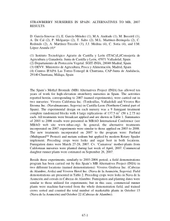 STRAWBERRY NURSERIES IN SPAIN: ALTERNATIVES TO MB, 2007  RESULTS.  D. Garca-Sinovas (1), E.