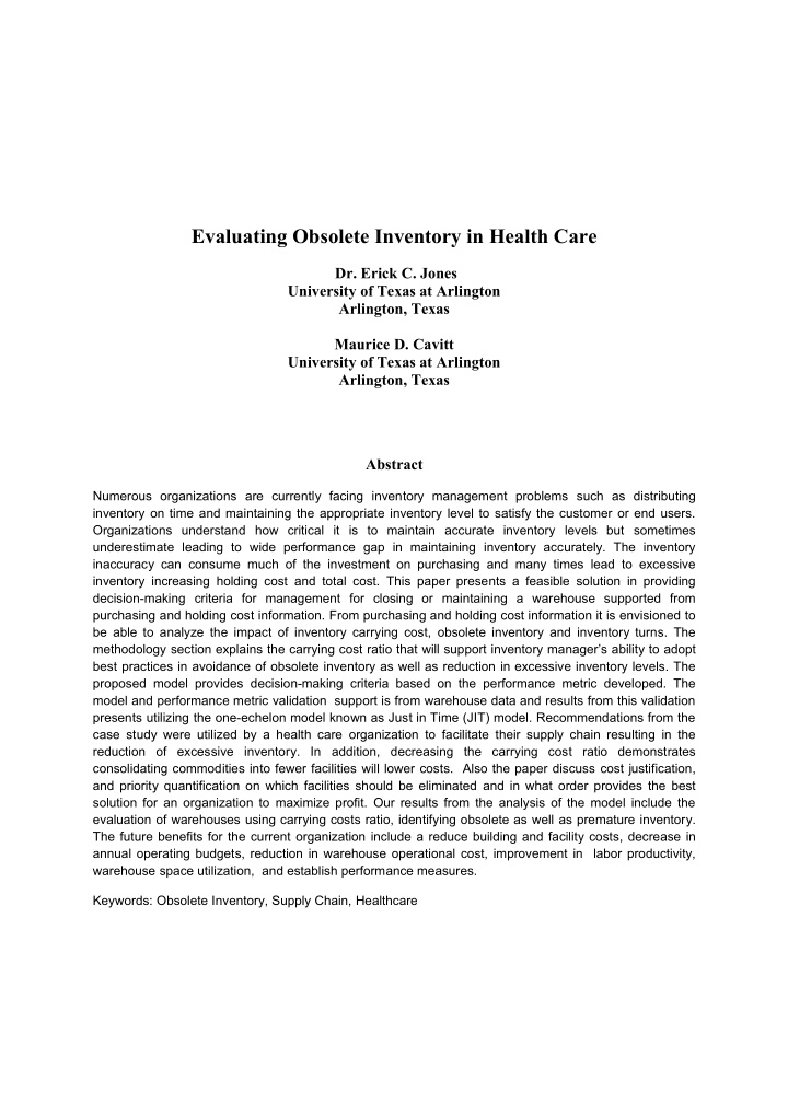 evaluating obsolete inventory in health care