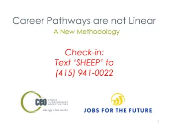 Career Pathways are not Linear  A New Methodology  Check-in:  Text SHEEP to  (415) 941-0022