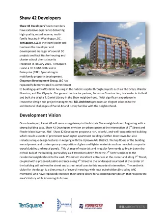 Shaw 42 Developers Shaw 42 Developers  team members  have extensive experience delivering  high