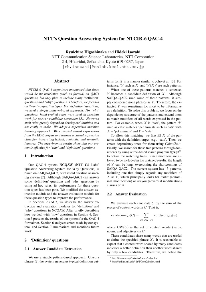 ntt s question answering system for ntcir 6 qac 4