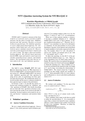 NTTs Question Answering System for NTCIR-6 QAC-4 Ryuichiro Higashinaka and Hideki Isozaki  NTT