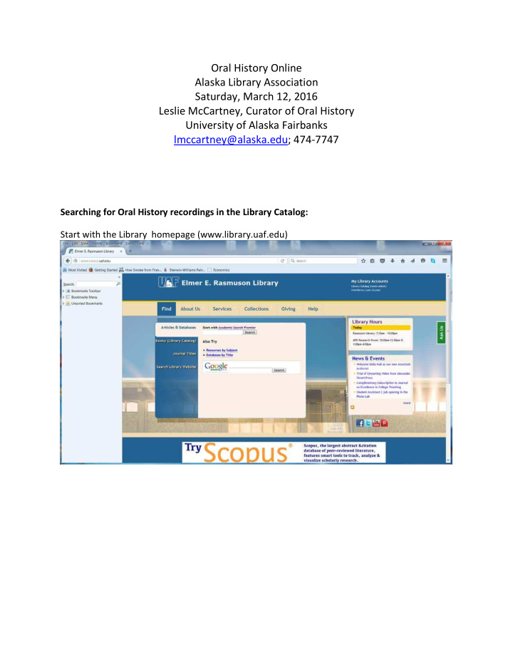 oral history online alaska library association saturday