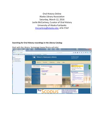 Oral History Online  Alaska Library Association  Saturday, March 12, 2016  Leslie McCartney,