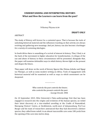 UNDERSTANDING AND INTERPRETING HISTORY:  What and How the Learners can learn from the past?  by N