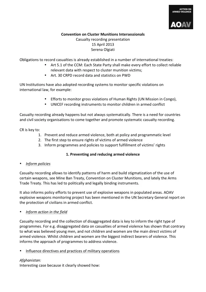convention on cluster munitions intersessionals casualty