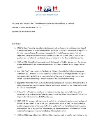 Citizens for A Better Ambler  Discussion Topic: Whitpain Park Cap Failure and Future Recreational