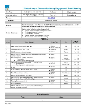 Diablo Canyon Decommissioning Engagement Panel Meeting  Date/Time:  7-25-18 / 6:00 PM  9:30 PM