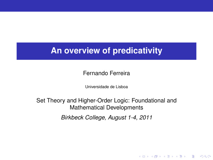 an overview of predicativity
