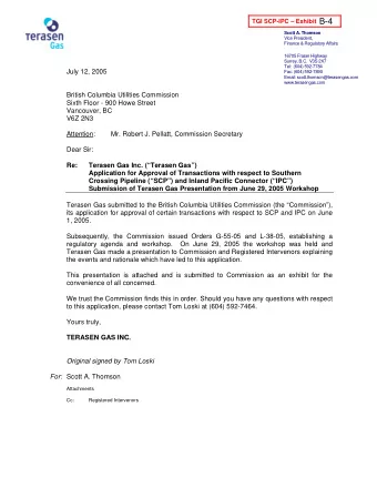 B-4  TGI SCP-IPC  Exhibit  Scott A. Thomson  Vice President,  Finance &amp; Regulatory Affairs