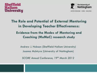 The Role and Potential of External Mentoring  in Developing Teacher Effectiveness:  Evidence from