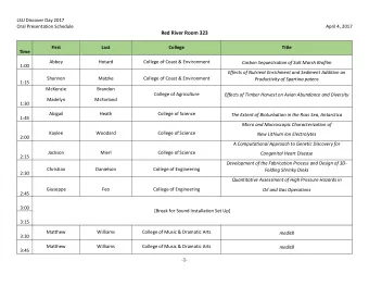 Red River Room 323  First  Last  College  Title  Time  Abbey  Hotard  College of Coast &amp;
