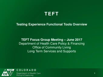 TEFT  Testing Experience Functional Tools Overview TEFT Focus Group Meeting  June 2017