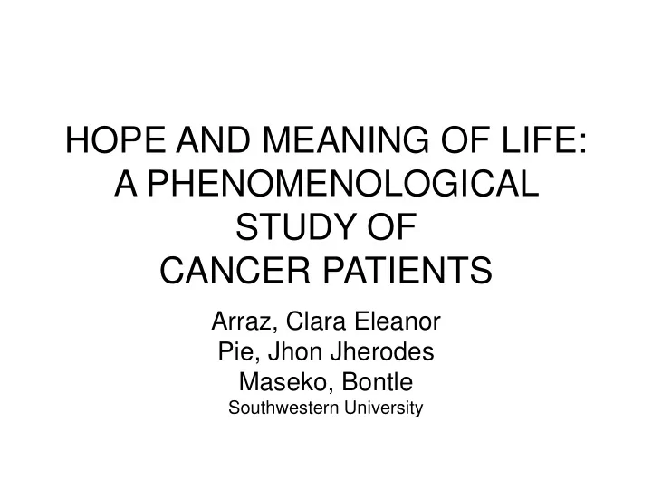 hope and meaning of life