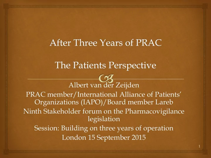 albert van der zeijden prac member international alliance