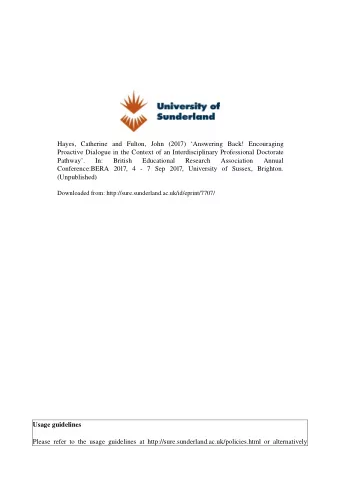 Hayes,  Catherine  and  Fulton,  John  (2017)  Answering  Back!  Encouraging  Proactive Dialogue