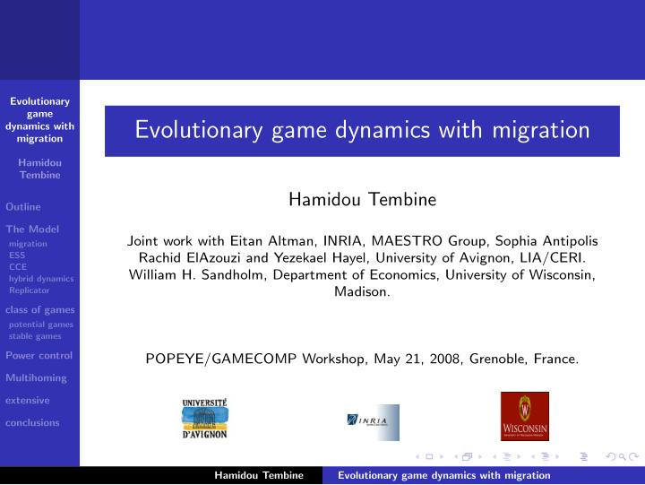 evolutionary game dynamics with migration