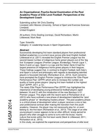 EASM 2014  is a critical phase of development when a player receives a one or two  year