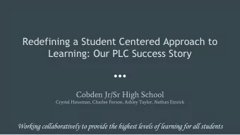 Redefining a Student Centered Approach to  Learning: Our PLC Success Story  Cobden Jr/Sr High